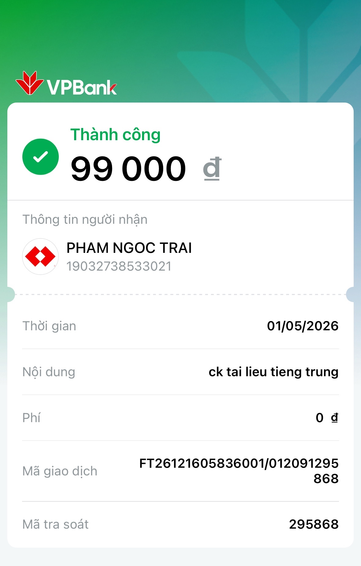 Giao dịch thành công